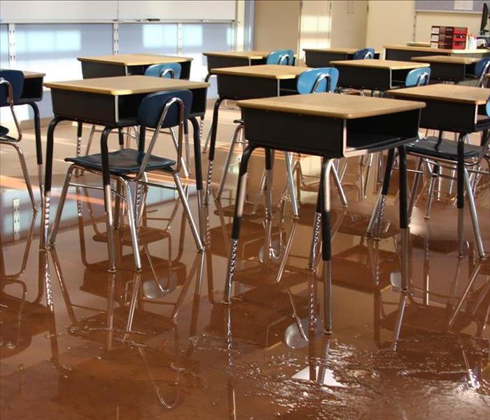 Classroom with water damage